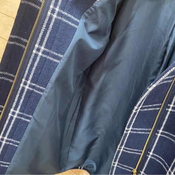 J CREW WOOL CITY COAT IN NAVY BLUE AND WHITE‎ WINDOWPANE - Picture 6 of 11